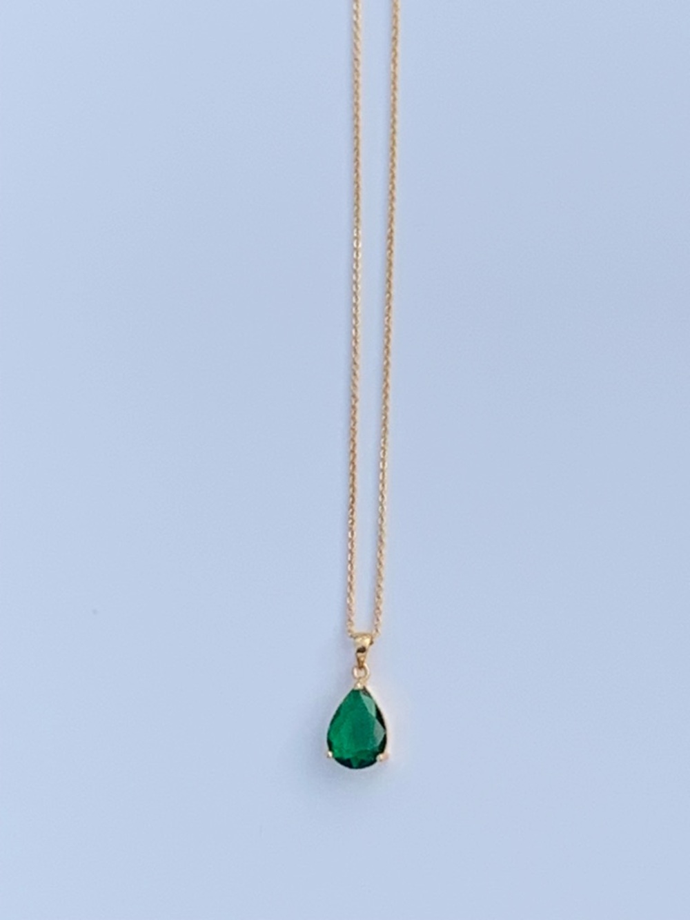 Adina Eden Gold Necklace with Teardrop Green Stone